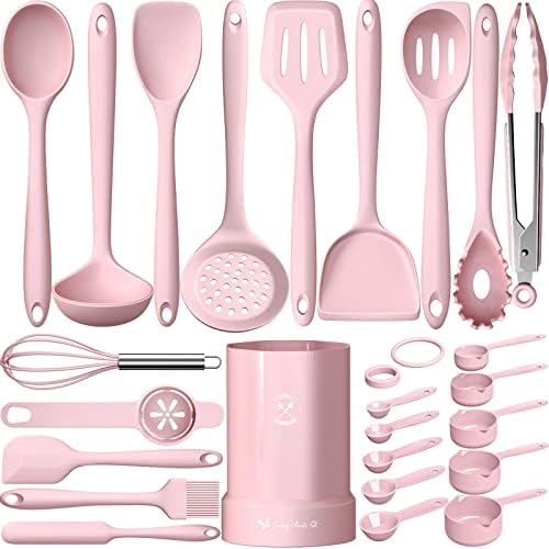 Silicone Cooking Utensils Set- Pink Heat Resistant Kitchen Utensils, Fungun by Home