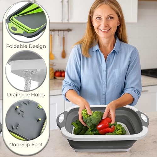 SSKT Pack of 2 Collapsible Cutting Board – Multifunctional Kitchen Sink Tub - Image 3