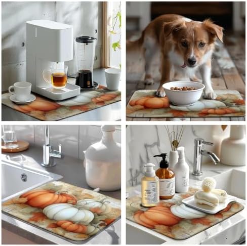 Fall Dish Drying Mats for Kitchen Counter Autumn Pumpkin Maple Leaf Vintage - Image 7