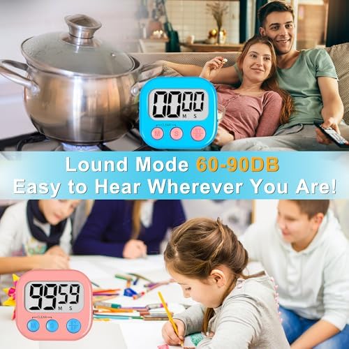 ZILLEEN Digital Kitchen Timers for Cooking Kids Blue Pink 6 Pack - Image 3