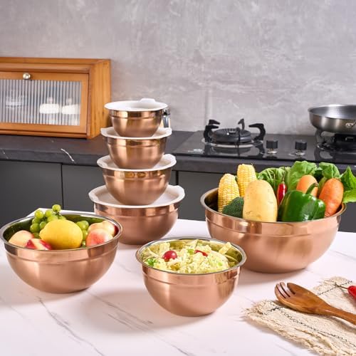 Rose Gold Mixing Bowls with Airtight Lids, Stainless Steel Nesting Mixing Bowls - Image 6