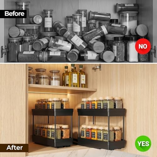 Pull Out Spice Rack, 3 Pack 2-Tier Cabinet Organizer - Image 7