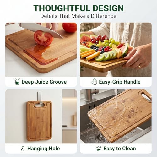 Bamboo Cutting Board Set with Holder, 3 Piece Carbonized Wood Chopping Boards - Image 4