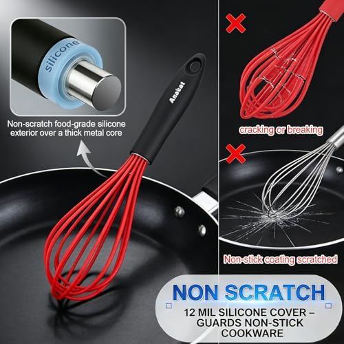 Anaeat Silicone Whisk, Thick Stainless Steel Wire Inner - Image 3