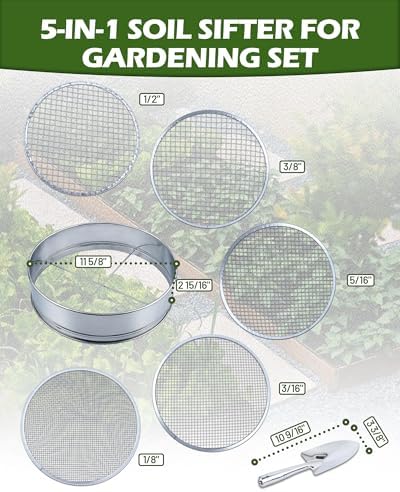 5-in-1 Soil Sifter Set with 5 Replaceable Stainless Steel Mesh Screen & Shovel - Image 3