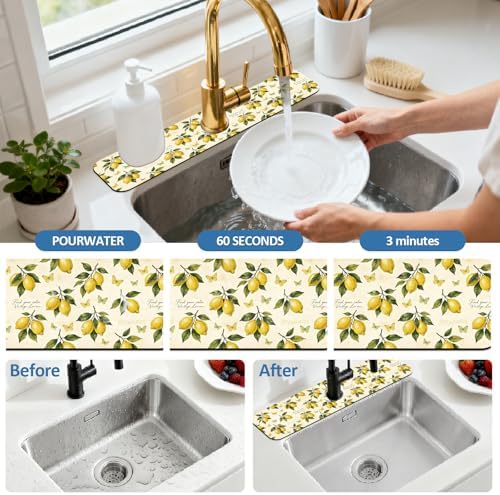 2 Pcs Kitchen Sink Splash Guard Faucet Mat Vintage Lemon Faucet Mat - Image 5