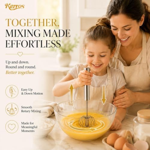 Kerros 3 Pack Semi Automatic Whisk Set, Stainless Steel Egg Beaters - Image 2