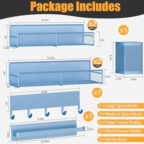 Magnetic Spice Rack for Refrigerator, 7 Pack Metal Magnetic Shelf Blue - Image 2