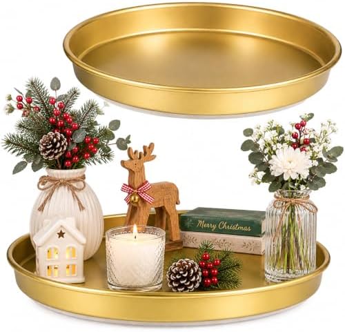 Amolliar Round Gold Decorative Serving Tray by Amolliar