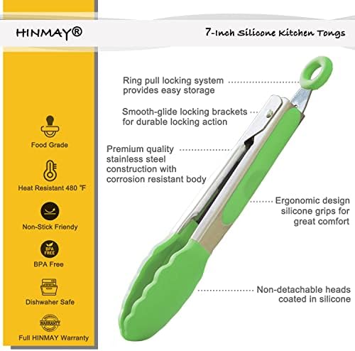 HINMAY Mini Tongs with Silicone Tips 7" Cooking Tongs - Image 2