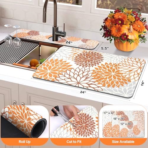 Findosom 2Pcs Fall Dish Drying Mat & Sink Splash Guard, Absorbent Dish Mat - Image 2