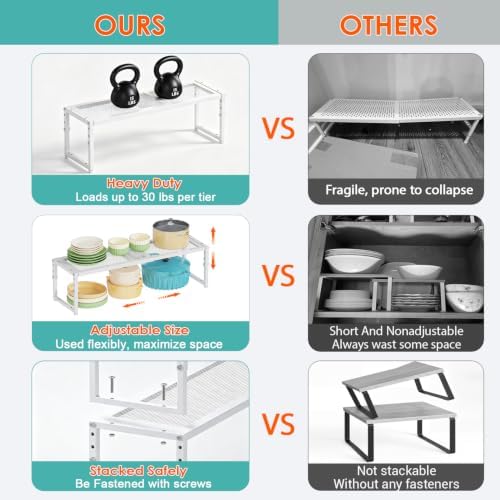 2 Pack Expandable Cabinet Shelf Organizer, Adjustable Kitchen Countertop Metal - Image 7