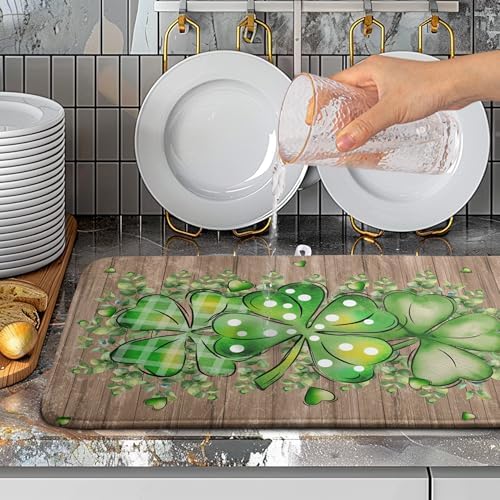 St Patricks Day Wooden Plank Texture Shamrock Dish Drying Mat St Patrick - Image 5