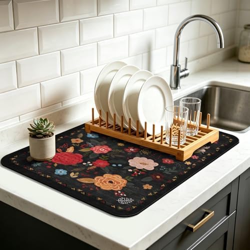 Dish Drying Mat for Kitchen Counter 12x20 Inch, Boho Quick Dry Coffee Mat by Unknown