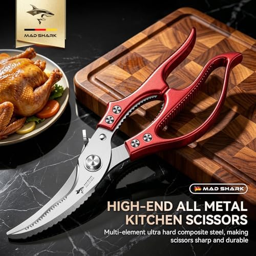 MAD SHARK Heavy Duty Poultry Shears, Spring Loaded Butterfly Meat Scissors - Image 2