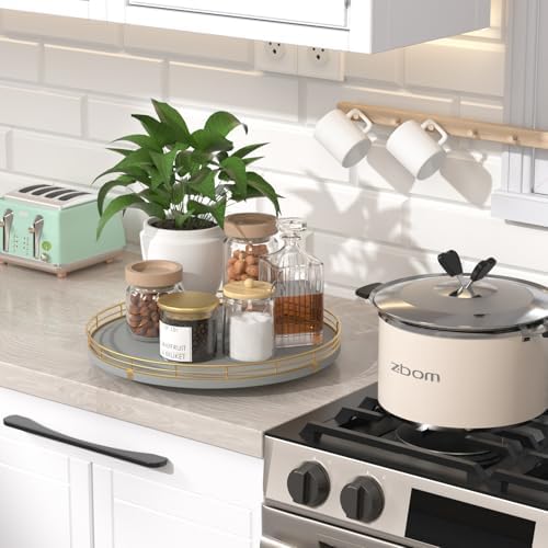 Oroyutor 12-Inch Gray Wooden Lazy Susan Spice Organizer - Image 3