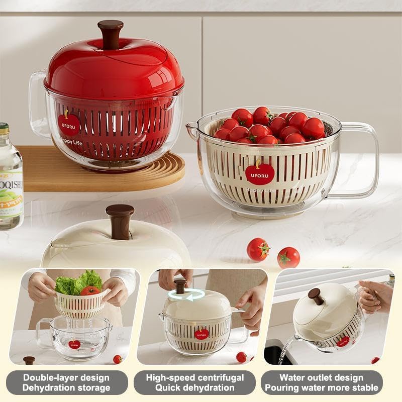 Salad Spinner- Wash, Salad Spinner Double Layer Vegetable Dryer Washer - Image 2