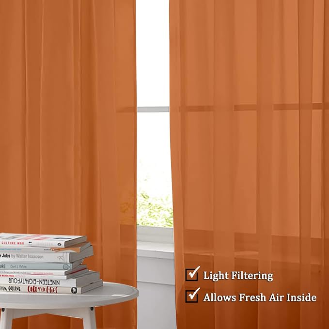 Orange Sheer Curtains 96 Inch Length, Elegant Sheer Curtains - Image 2