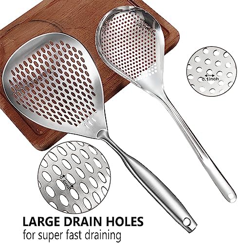KAYCROWN Skimmer Slotted Spoon, 2 Pack Stainless Steel Pasta Spider Strainer - Image 2