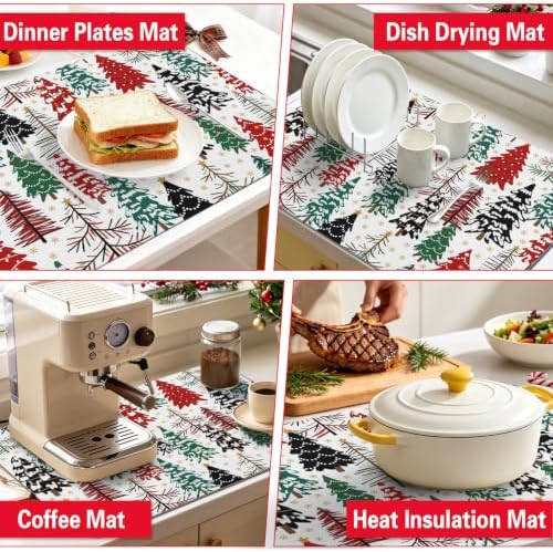 Christmas Dish Drying Mat Kitchen Countertop, Super Absorbent Coffee Bar Mat - Image 6