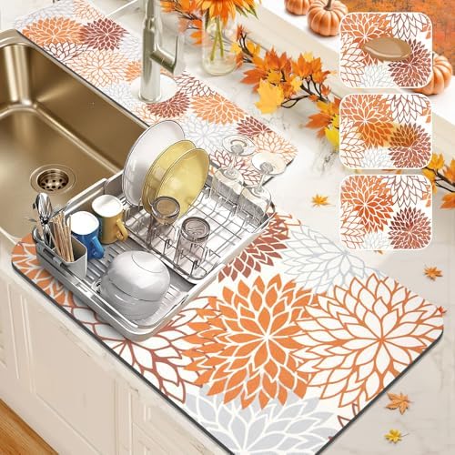 Findosom 2Pcs Fall Dish Drying Mat & Sink Splash Guard, Absorbent Dish Mat by Findosom