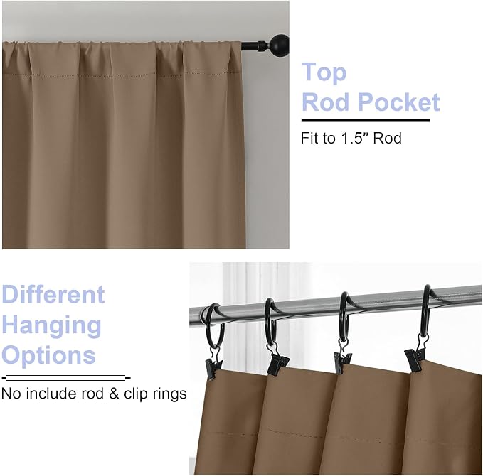 Simplebrand Ava Brown Short 36 Inches Blackout Curtain 2 Panels Set, Half - Image 3