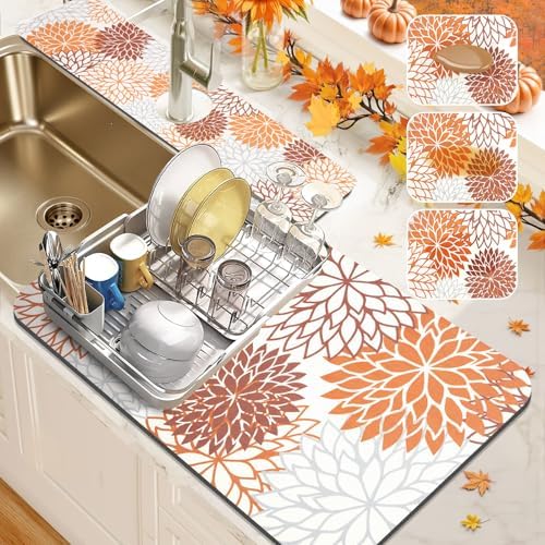 Findosom 2Pcs Fall Dish Drying Mat & Sink Splash Guard, Absorbent Dish Mat by Findosom