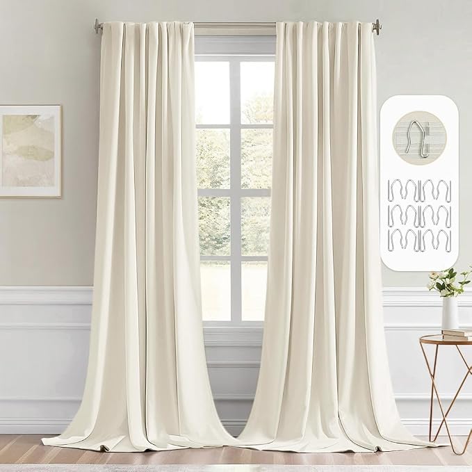 MIULEE Beige White Back Tab Blackout Curtains 52x102 Inch Long 2 Panels Set | by MIULEE