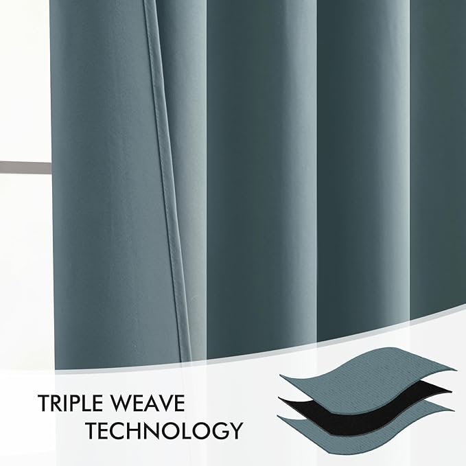 MIULEE Greyish Blue Back Tab Blackout Curtains 52x72 Inches Long 2 Panels | Rod - Image 7