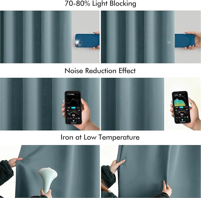 MIULEE Greyish Blue Back Tab Blackout Curtains 52x84 Inch Length 2 Panels | Rod - Image 5