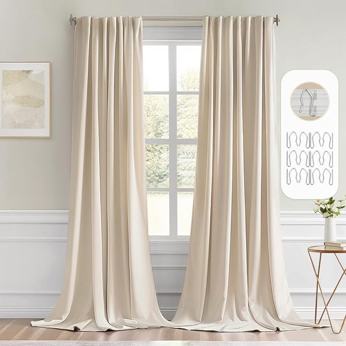 MIULEE Cream Beige Back Tab Blackout Curtains 52x95 Inch Length 2 Panel Set | by MIULEE