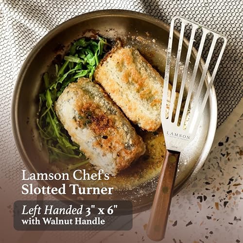 Lamson Left Hand Fish Spatula, Slotted Steel Turner, 3 x 6 In - Image 2