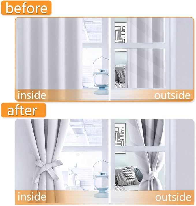 Short Blackout Curtains for Bedroom, 2 Panels Greyish White W42xL45 | Thermal - Image 4