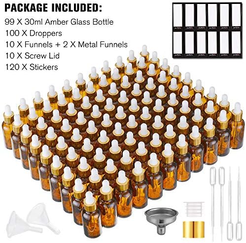 PrettyCare Glass Eye Dropper Bottles 99 Pack, 1oz Amber Empty Thick Bottles Bulk - Image 6