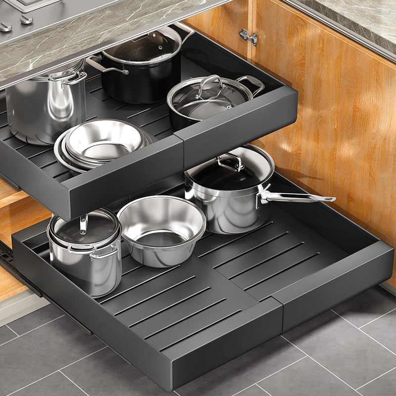 Pull out Cabinet Organizer, Wider Expandable Heavy Duty Slide out Drawers Fixed by Kitstorack