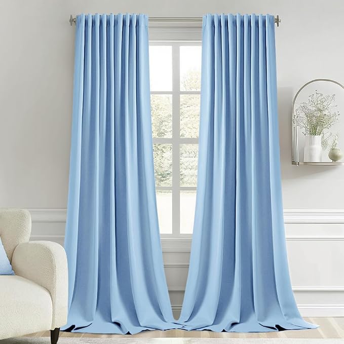 MIULEE Sky Blue Back Tab Blackout Curtains 52x96 Inch Long 2 Panels Set | Rod by MIULEE