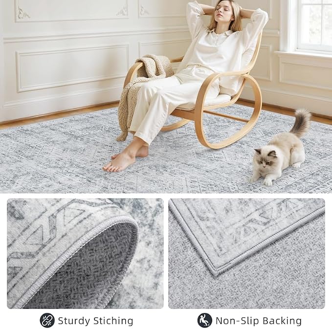 2'6''x8' Hallway Washable Runner Rug: Neutral Kitchen Carpet Gray | Vintage - Image 6