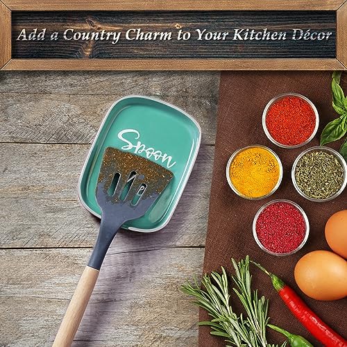Turquoise Spoon Rest for Stove Top, DAYYET Teal Ceramic Large Spoon Holder - Image 2