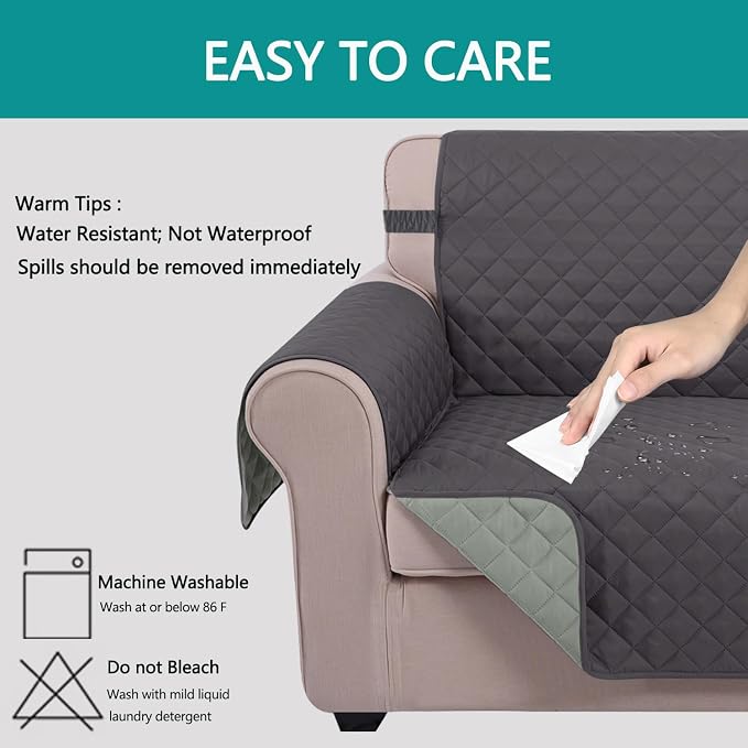 U-NICE HOME 4 Seater Sofa Cover 91''Large Couch Cover, Dark Grey/Light Grey | - Image 5