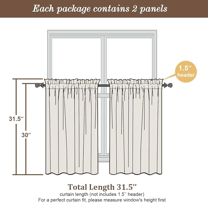 Chyhomenyc Orange Sheer Curtains 30 inch Length 2 Panels, Light Filtering Voile - Image 6