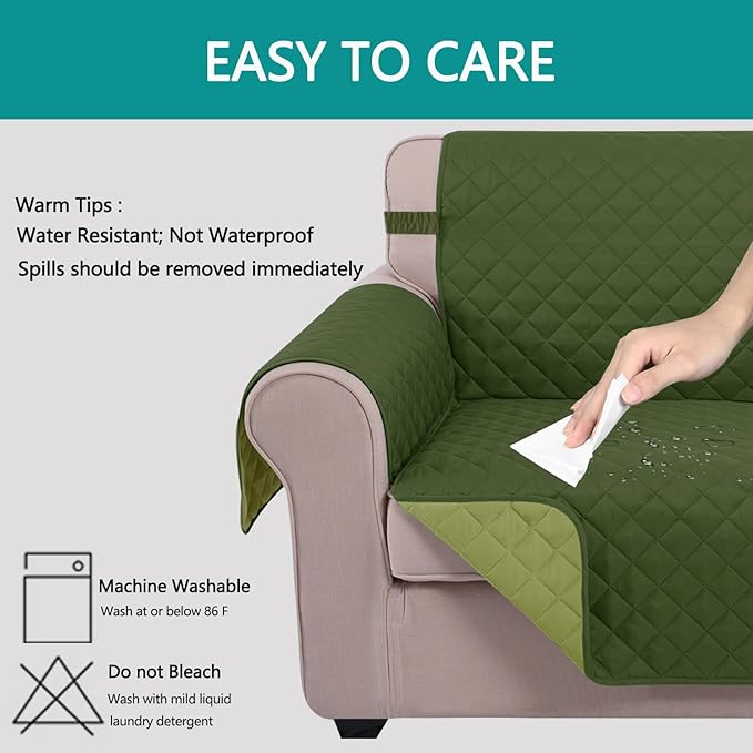 U-NICE HOME Large Sofa Cover Reversible Couch Cover, Huntergreen/Sage | - Image 5