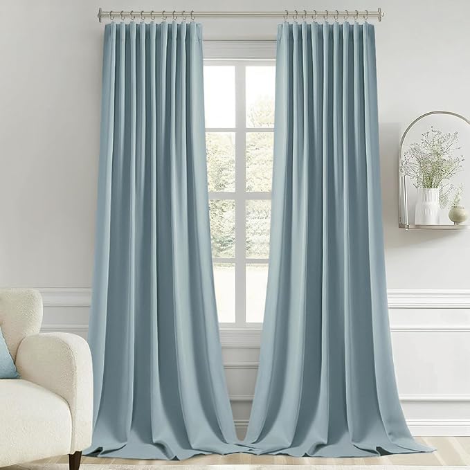 MIULEE Slate Blue Back Tab Blackout Curtains 52x102 Inch Long 2 Panels Set | - Image 9