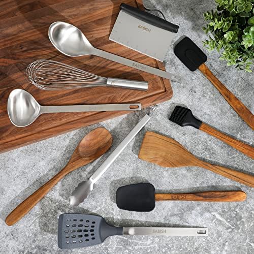 Babish 11 Piece Essential Teak Wood, and Stainless Steel Tool Set - Image 2