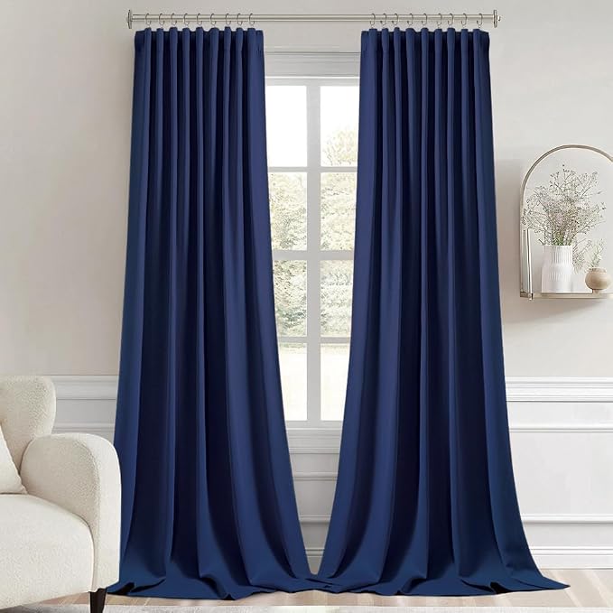 MIULEE Navy Blue Back Tab Blackout Curtains 52x96 Inch Long 2 Panels Set | Rod - Image 9