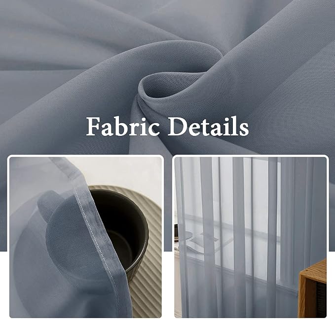 MIULEE 2 Panels Sheer Curtains for Living Room 54X45 Inch Dark Grey | Window - Image 3