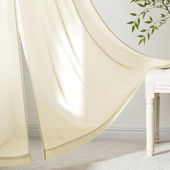 MIULEE Light Cream Sheer Curtains 84 Inches Long 4 Panels 42 x 84 Inches | - Image 6
