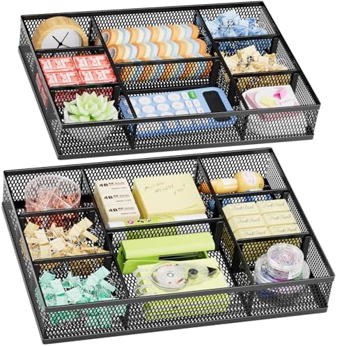 Marbrasse 2 Pack Desk Drawer Organizer, Mesh Drawer Organizer Tray by Marbrasse