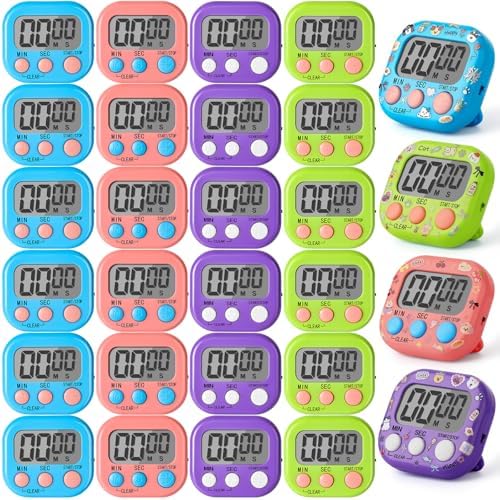 24 Pcs Multi-Function Electronic Timer Small Digital Kitchen Timer Digital Timer by VZZNN
