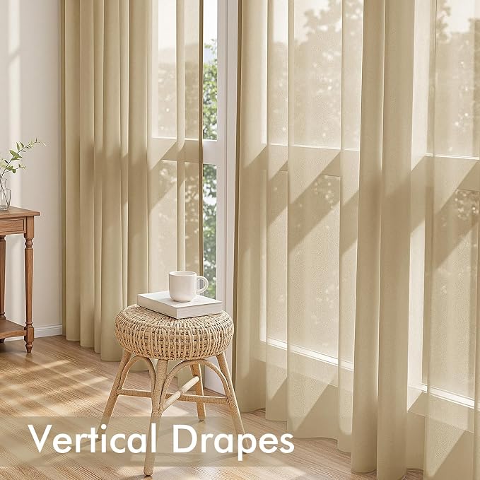 MIULEE Beige Sheer Curtains 84 Inches Long 4 Panels 54 x 84 Inches | Light - Image 5
