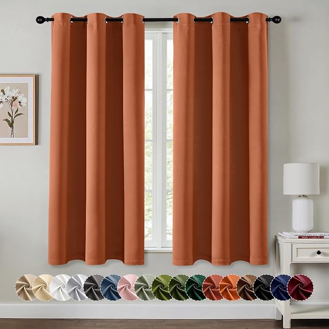 MIULEE Fall Blackout Curtains for Bedroom 2 Panels 40 x 45 Inch Long Rust | by MIULEE